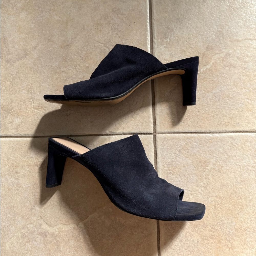 Zara Woman Navy Suede Mules Size 10